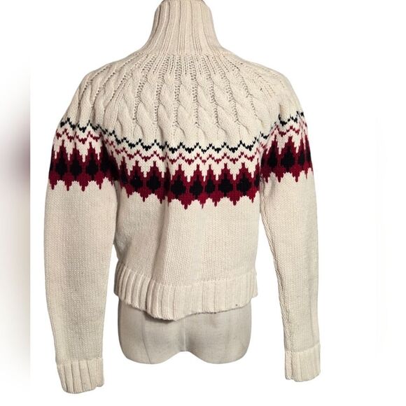 L.L. Bean White and Burgundy Cropped Cardigan Sweater - Picture 4 of 5